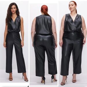 GOOD AMERICAN FAUX LEATHER WIDE LEG CROPPED TROUSER Size 15 NWOT